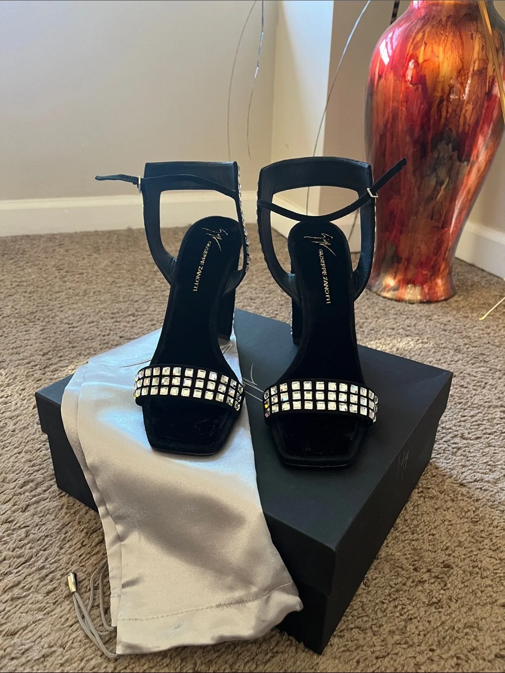 Giuseppe Zanotti Black Crystal-Embellished Block Heels - Picture 2 of 5